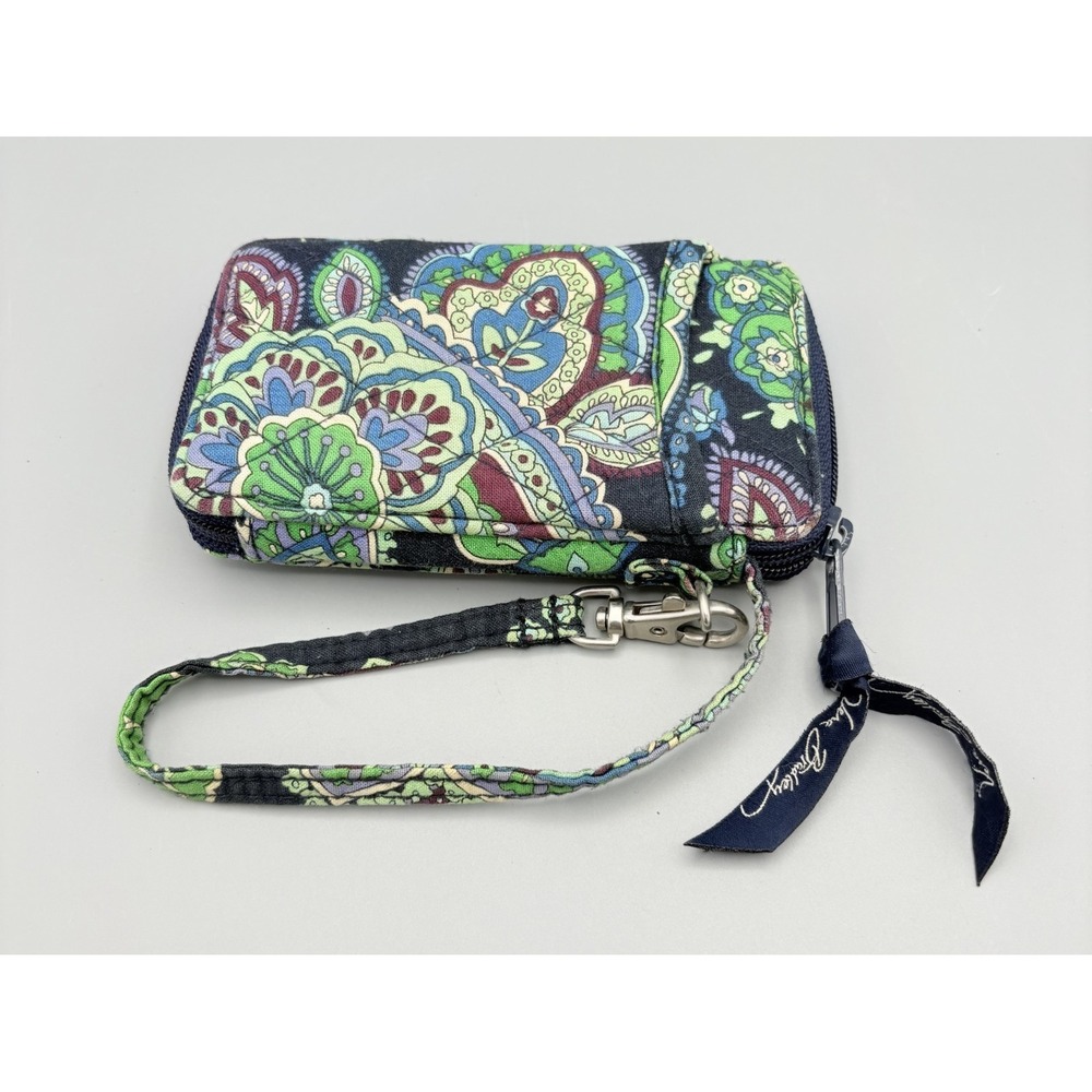 Vera Bradley Blue/Green Floral 5.5"x3.5" Wristlet Wallet Zippered Entry ID Slot
